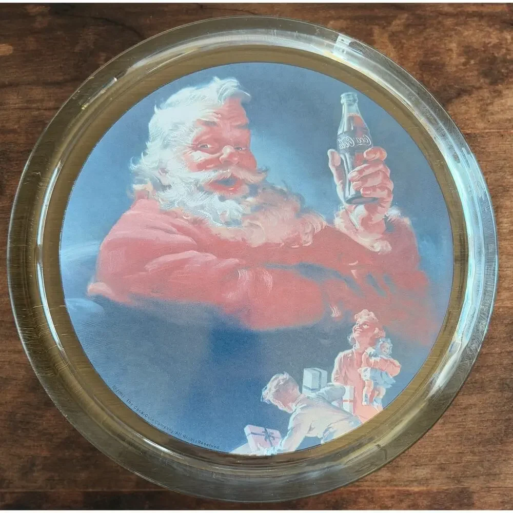 Coca Cola Santa Claus Platter Glass Vintage Coke 5539